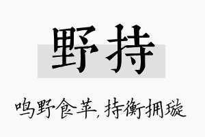 野持名字的寓意及含义