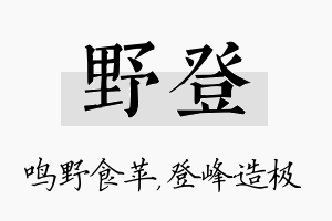 野登名字的寓意及含义