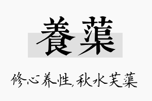 养蕖名字的寓意及含义