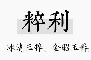 粹利名字的寓意及含义