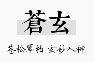 苍玄名字的寓意及含义