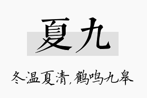 夏九名字的寓意及含义