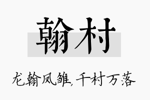 翰村名字的寓意及含义