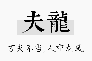 夫龙名字的寓意及含义