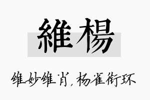 维杨名字的寓意及含义