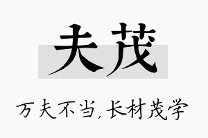 夫茂名字的寓意及含义