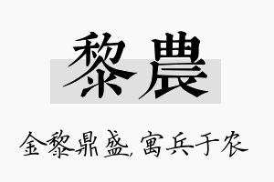 黎农名字的寓意及含义