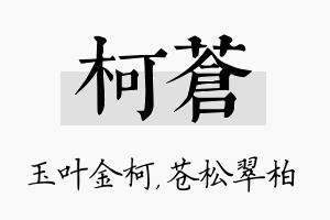 柯苍名字的寓意及含义