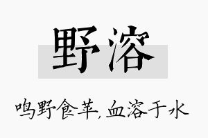 野溶名字的寓意及含义