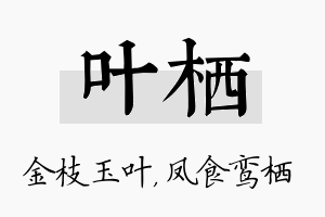 叶栖名字的寓意及含义