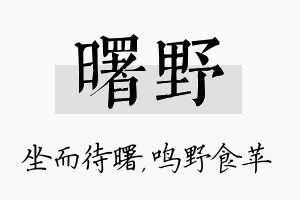 曙野名字的寓意及含义