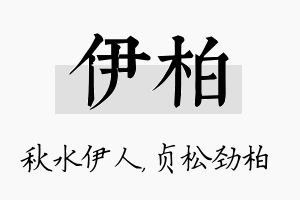 伊柏名字的寓意及含义