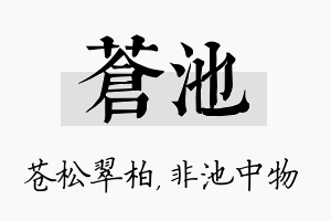 苍池名字的寓意及含义